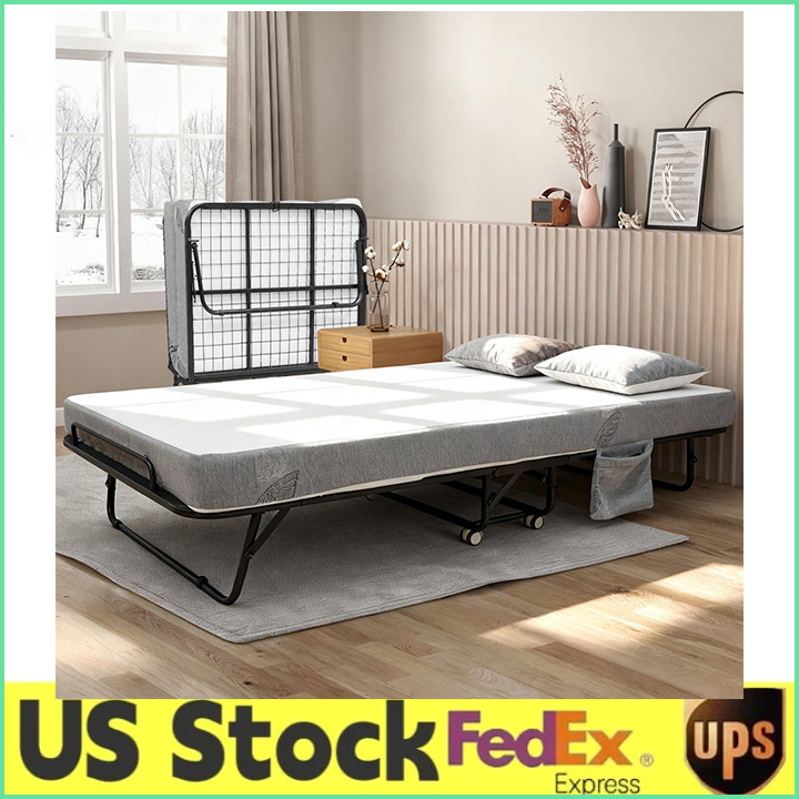 Rollaway Bed Folding Bed with 4cm Foam Mattress & Metal Frame for Adults & Guest