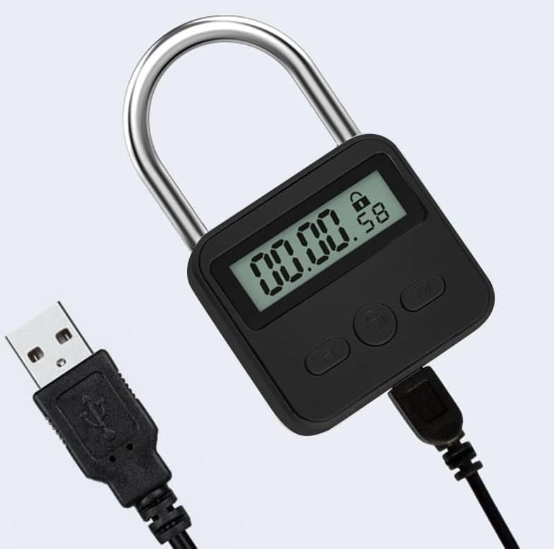 Metal Timer Lock - Electronic Time Padlock with LCD Display - USB Rechargeabl...