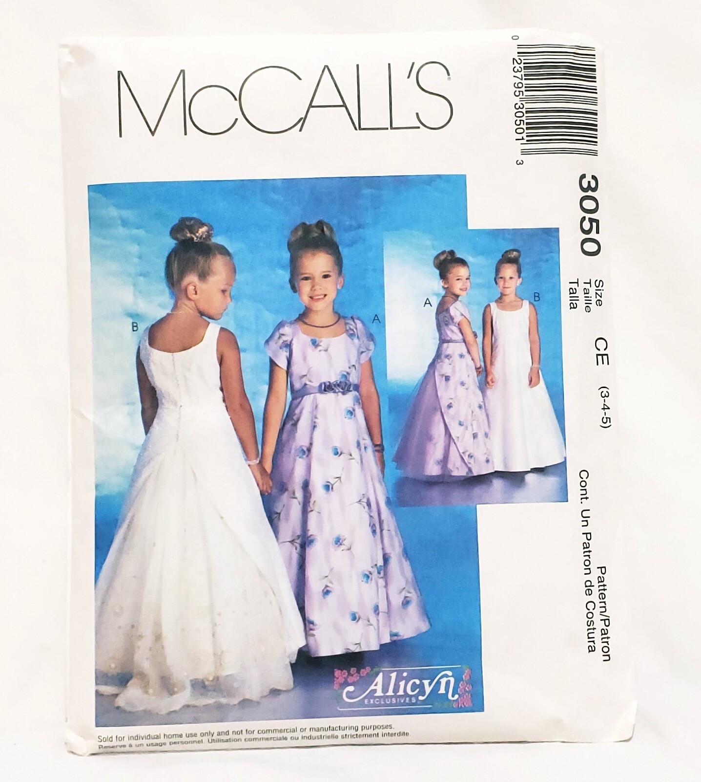 Girls Formal Dress w Sleeves Pattern Size 3 4 5 McCall's 3050 Sewing 2000 Uncut