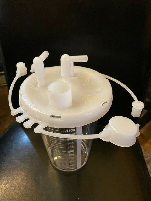 6 DeRoyal Crystaline Suction Canister 1200cc w/ Locking Lid Rigid w/ Elbow qty 6