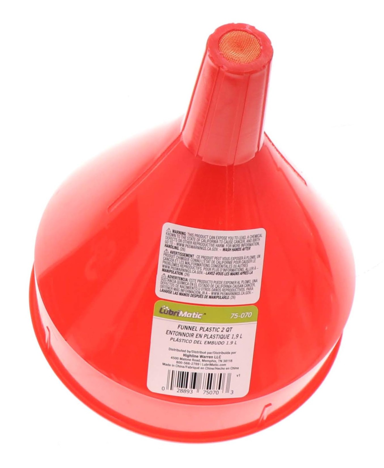 LubriMatic 75-070 Polyethylene Plastic Funnel w/ Screen - 2 Quart One Size