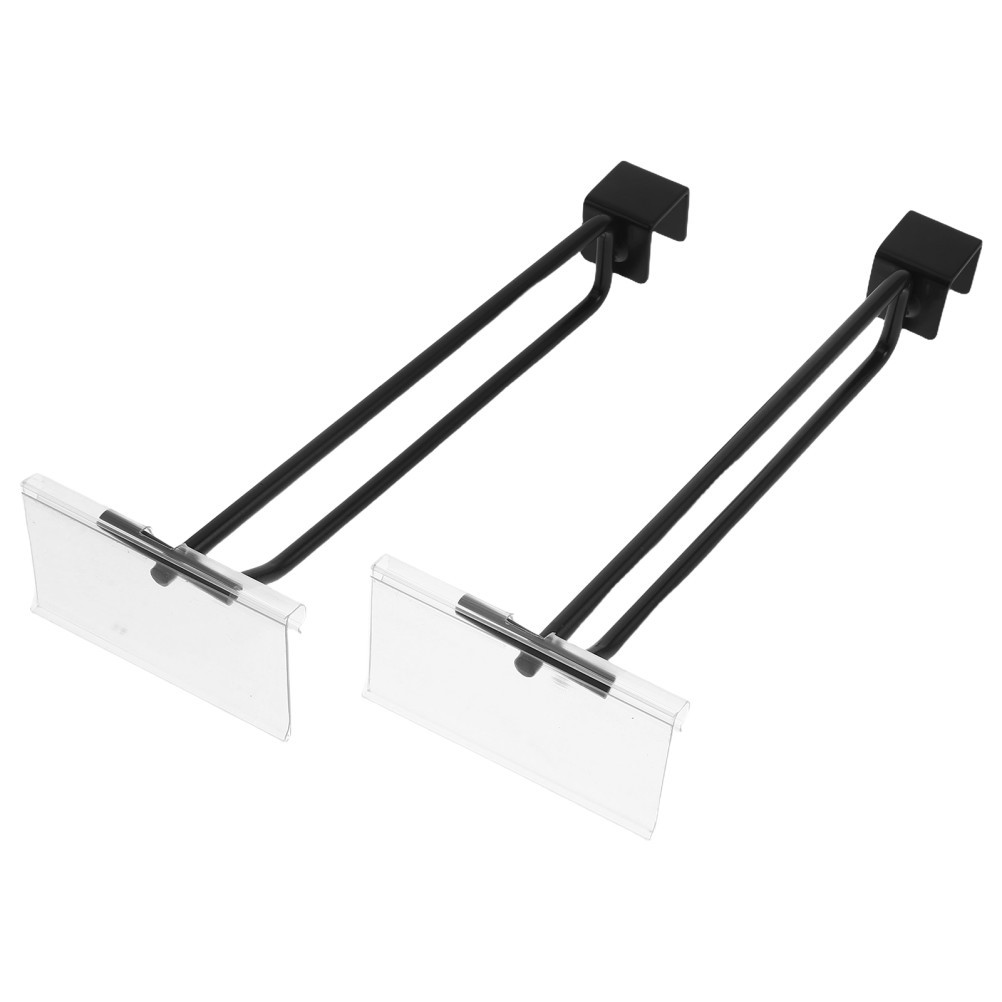 2Pcs Durable Slot Shelving Hooks with Price Label Holder for Retail Shelf Black