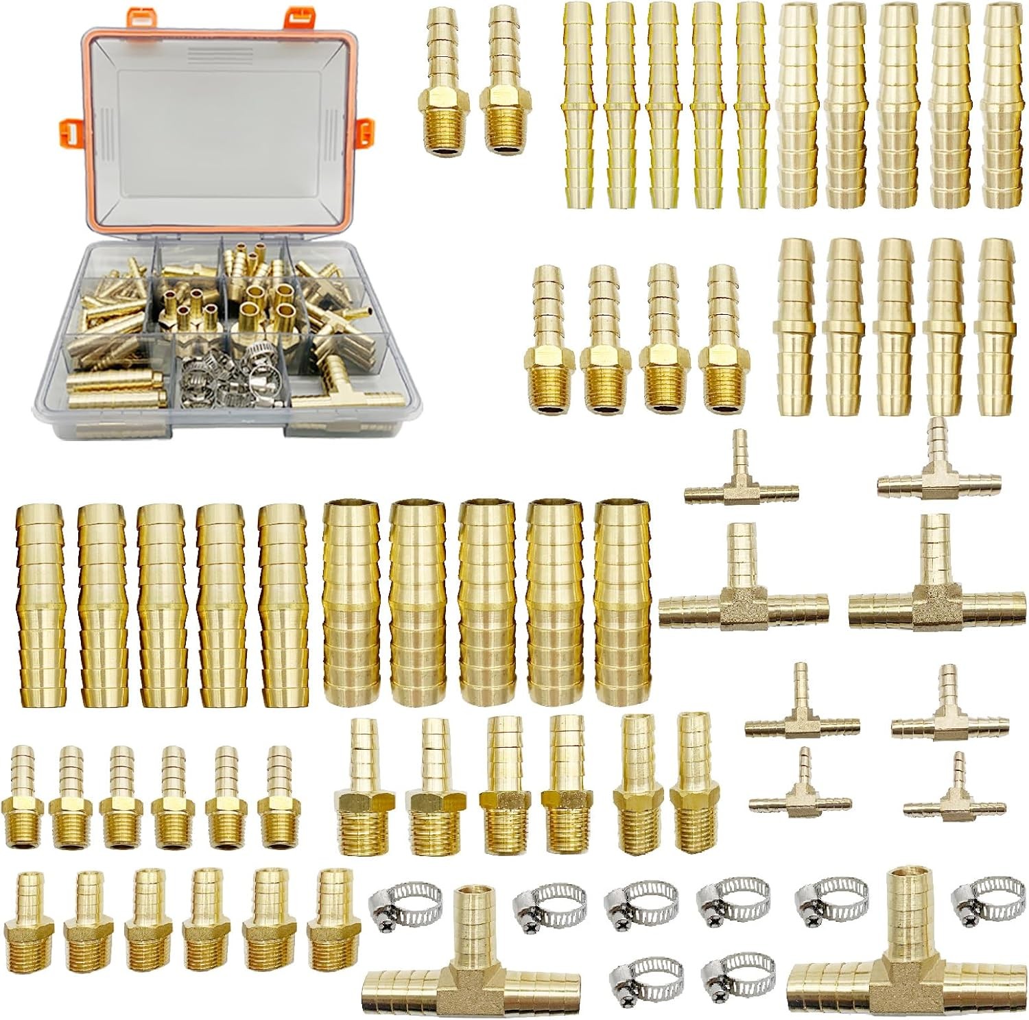 69 pcs Brass Hose Barb Fittings Assortment Kits 1/8" 3/16" 1/4" 5/16" 3/8" 1/...