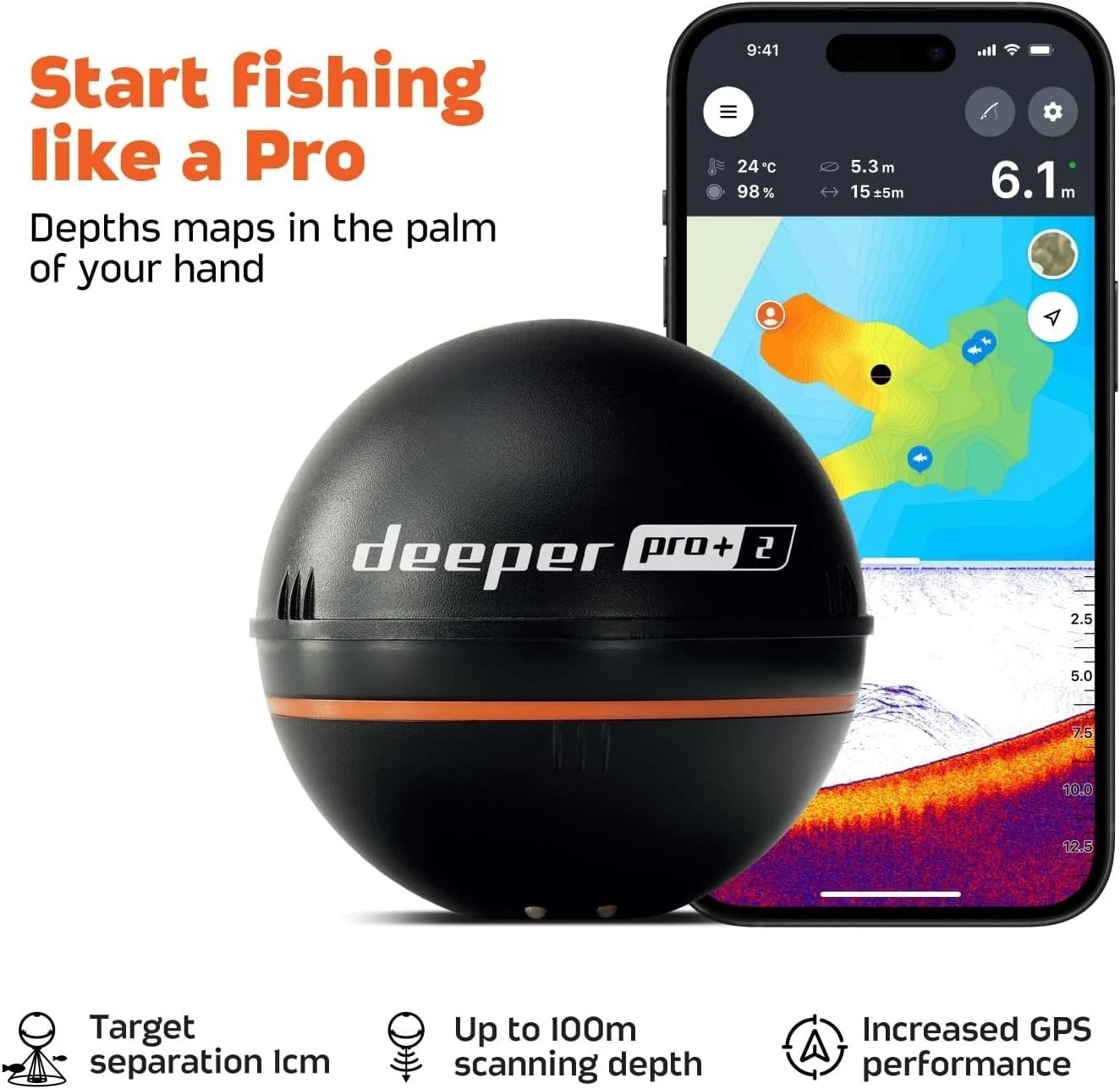 Wireless PRO+ 2 Sonar Depth Finder for Kayaks and Boats - Pinpoint Accuracy
