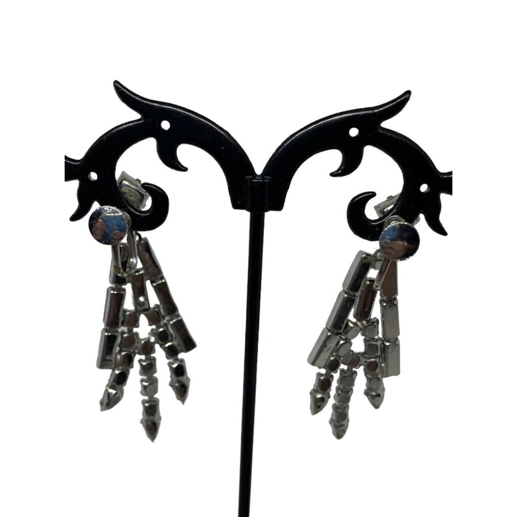 Vintage Rhinestone Earrings Dangle 2" Drop Screwback Non-Pierced