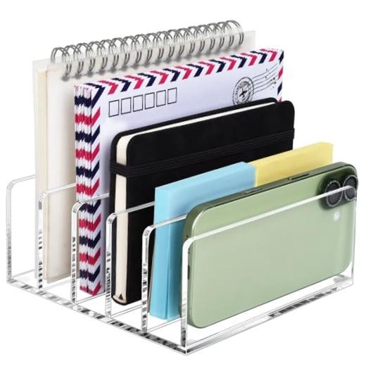 Acrylic Mail Holder Multifunction Desk Organizer with Divider, Medium Clear
