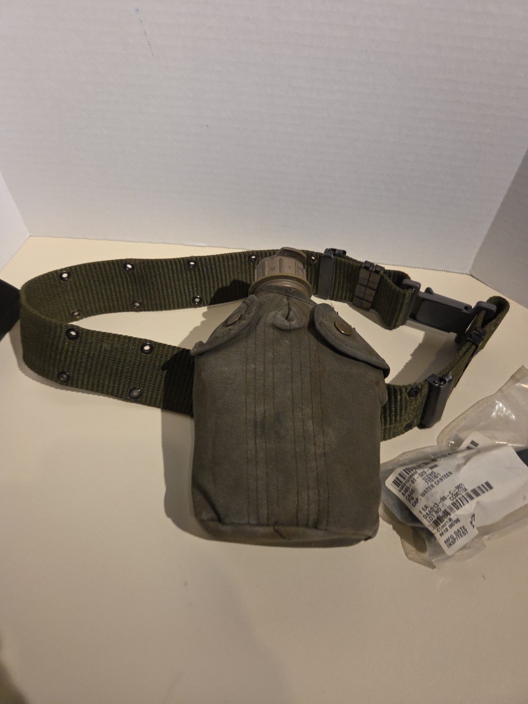 US Military Canteen with Pouch Web Belt And Extra Canteen Lid. Heavy Canvas