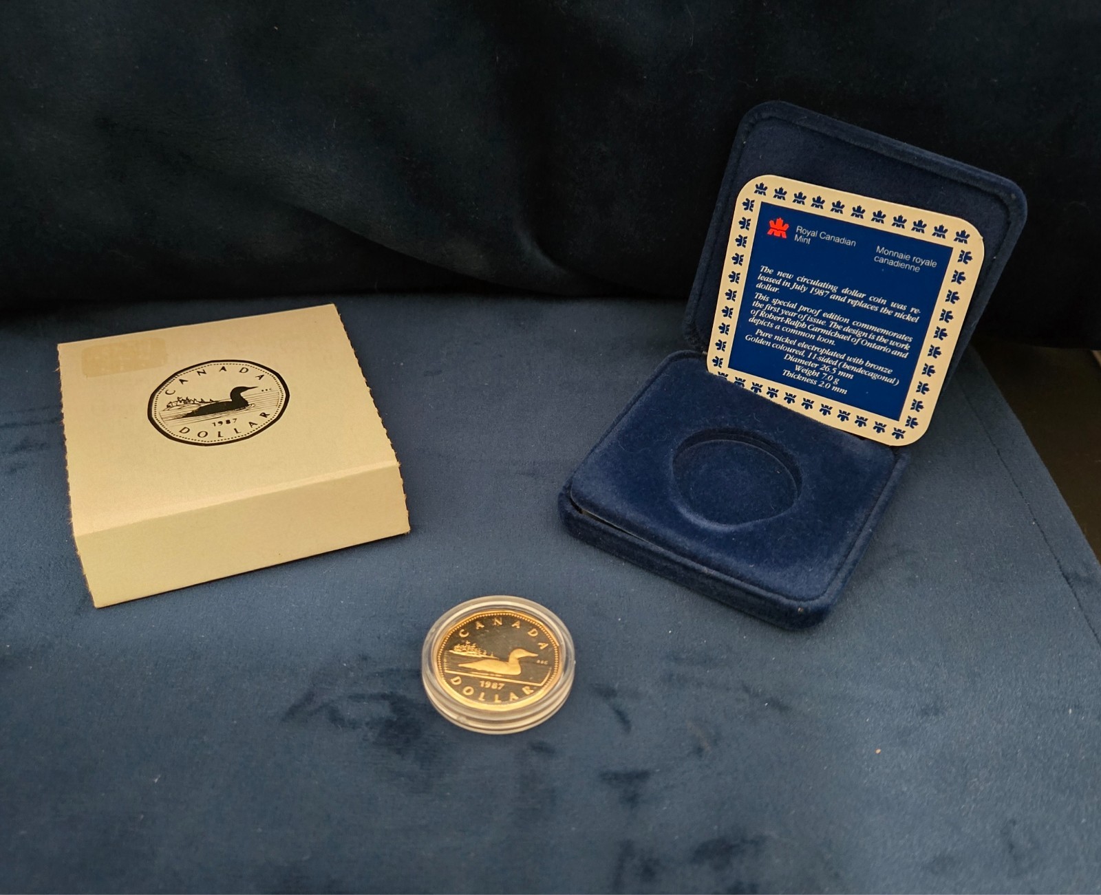 1987 Canada First Canadian PROOF Loonie Mint Cased One Dollar Coin