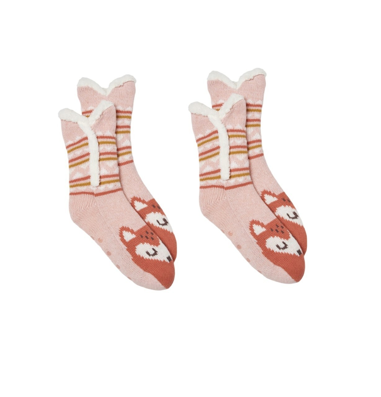 Lot Of 2 Pairs Secret Treasures Fox Colossal Cozy Slipper Socks, Shoe Size 4-10