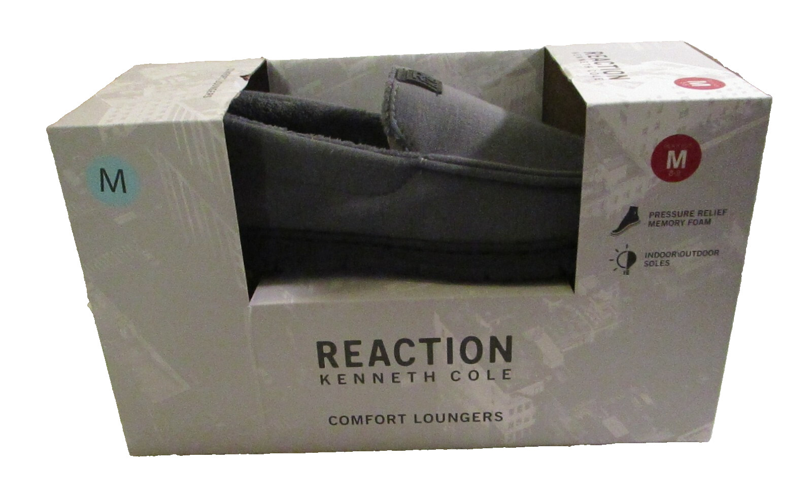 NIB Kenneth Cole Reaction Mens Memory Foam Indoor Outdoor Slippers M Grey $45