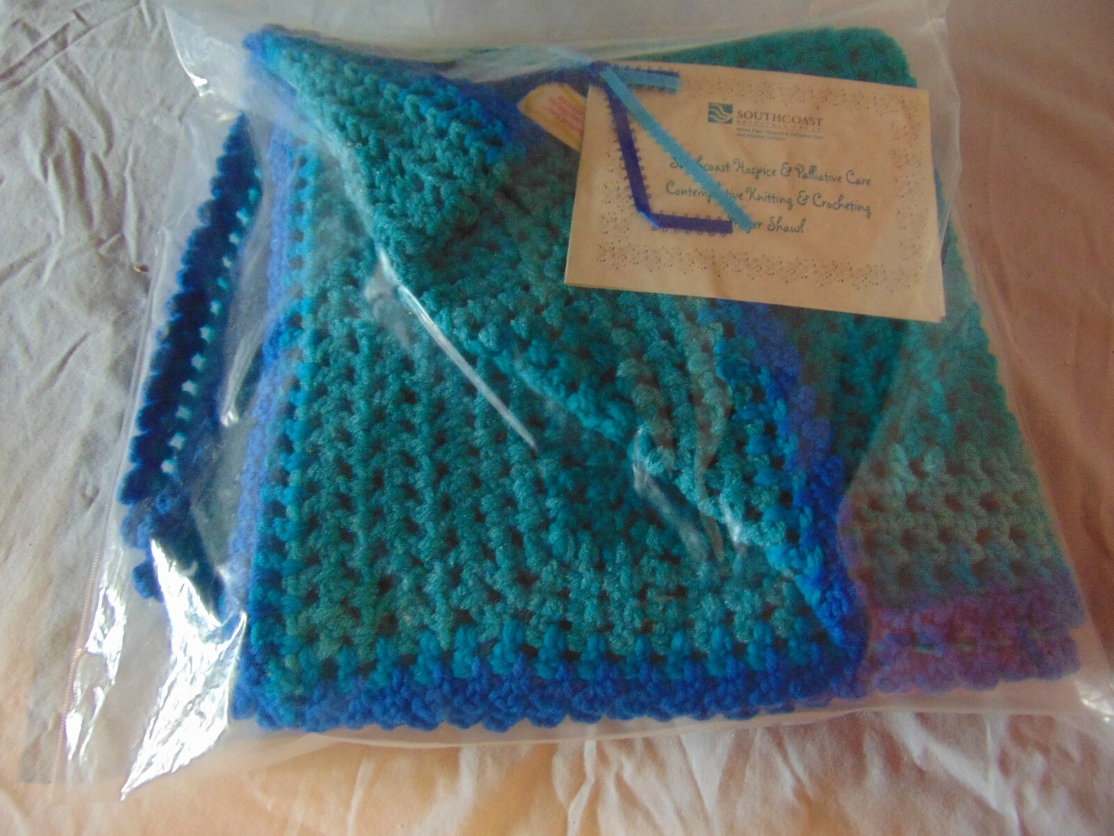 Handcrafted Crochet Shawl Blue & Green Colors 54 x 24 inch