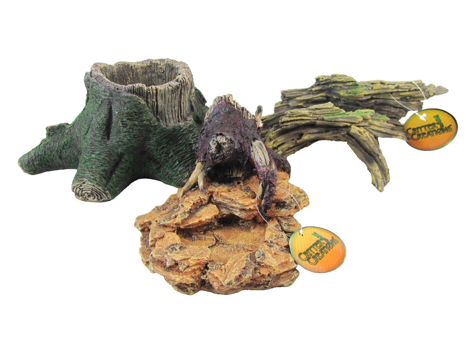 Terrarium Aquarium Decorations Trunk Desert Rock Feeder, Hideaway Dish - 3 Pcs