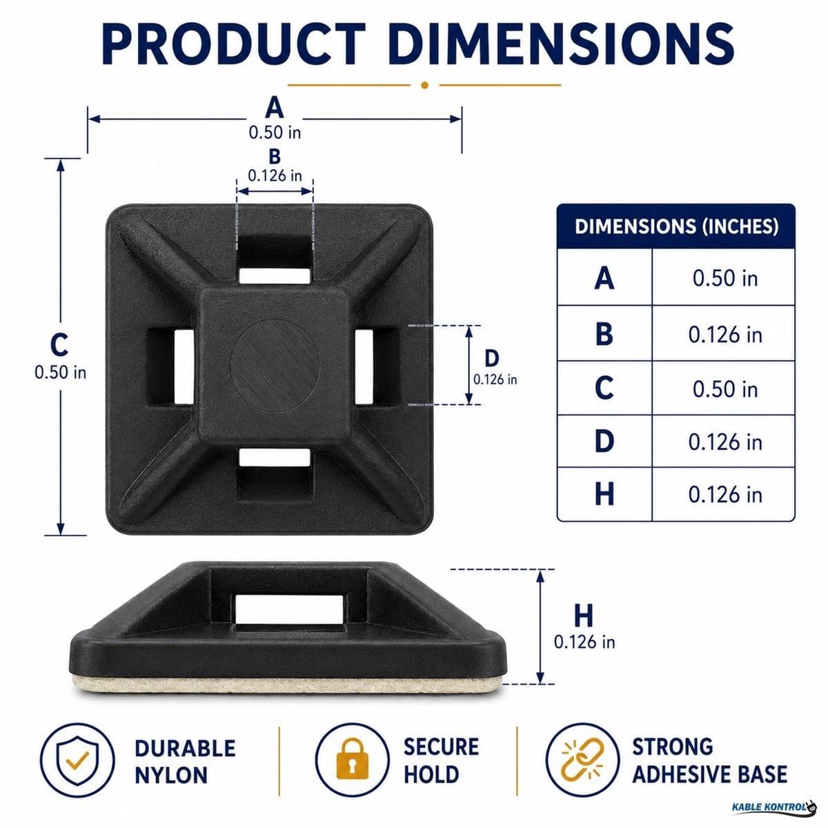 100 PCS Zip Tie Mounts 1/2 Sq Black Adhesive Backed UVResistant Nylon