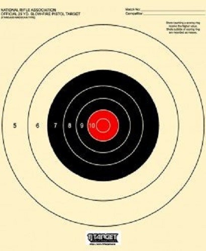 B-16 targets - 25 Yard Slow Fire Pistol Target (100) Tagboard w/Red Center