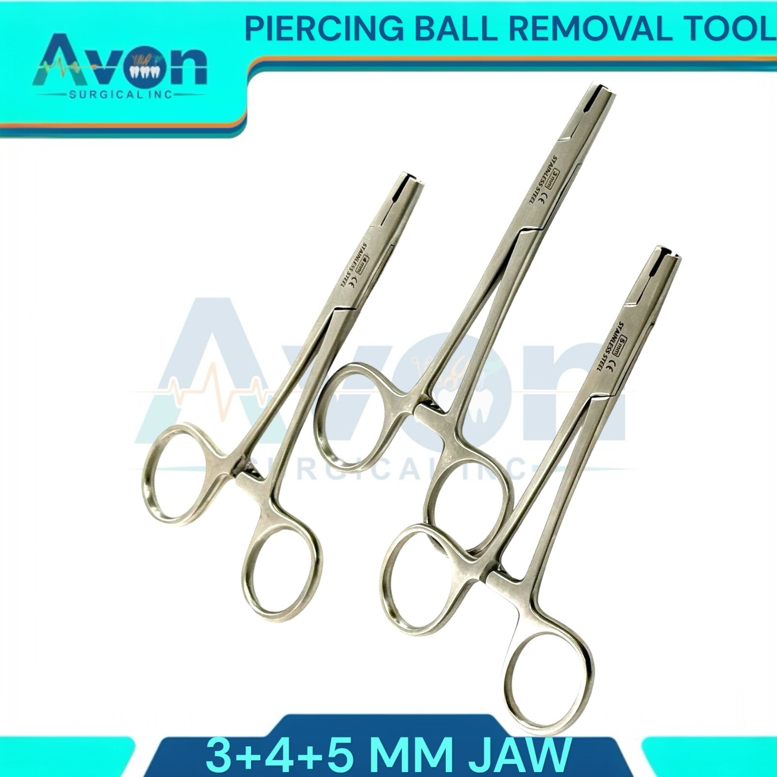 Set of 3 - Micro Dermal Tube Anchor and Ball Piercing Hemostat 3mm + 4mm 5mm