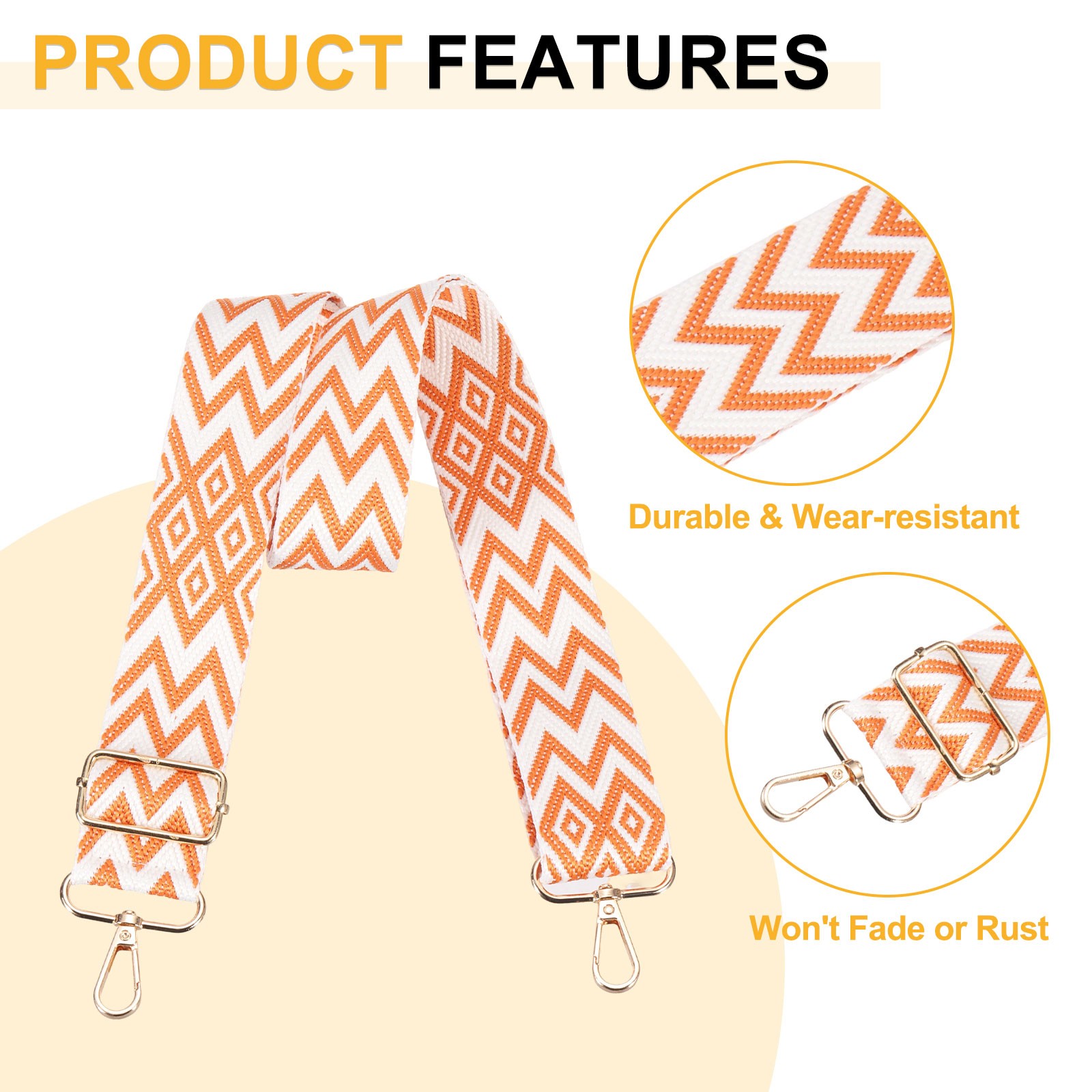1.5" Wide Adjustable Strap Handbag Shoulder Crossbody Straps Orange