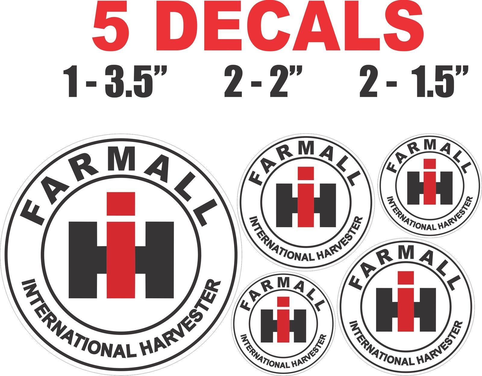 5 Round Farmall IH International Harvester Vinyl Decals - Sharp & Crisp