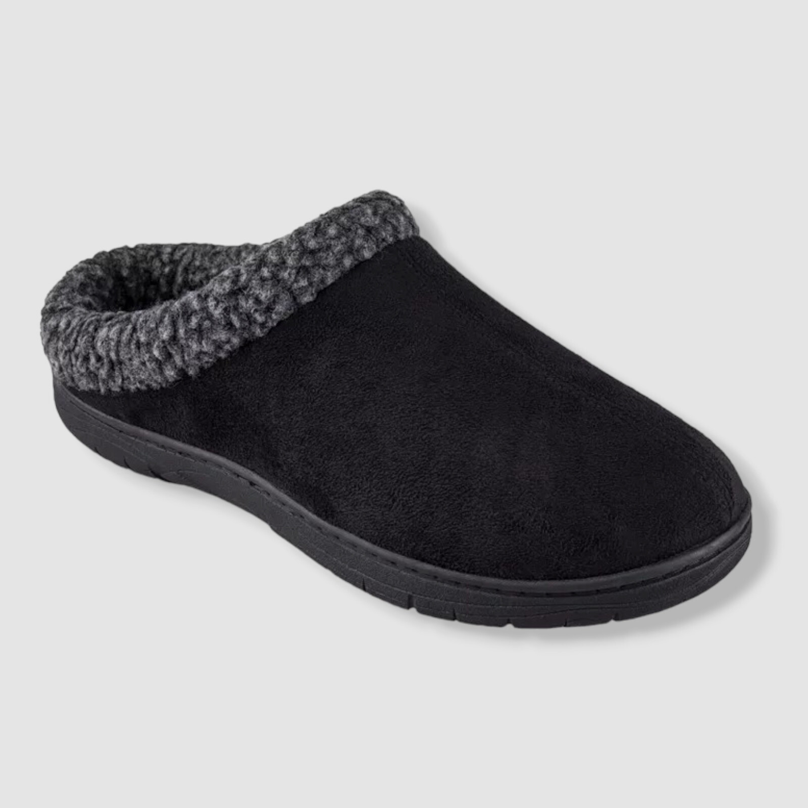 $53 Haggar Men's Black Rolled Collar Fleece-Lined Clog Slippers Shoes Size 8-9/M