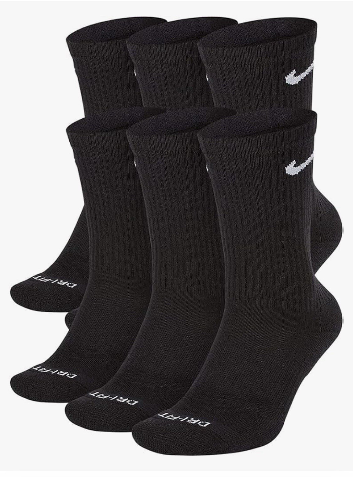 Nike Dri Fit Dry Cushioned Cotton Crew Socks 6 Pairs M