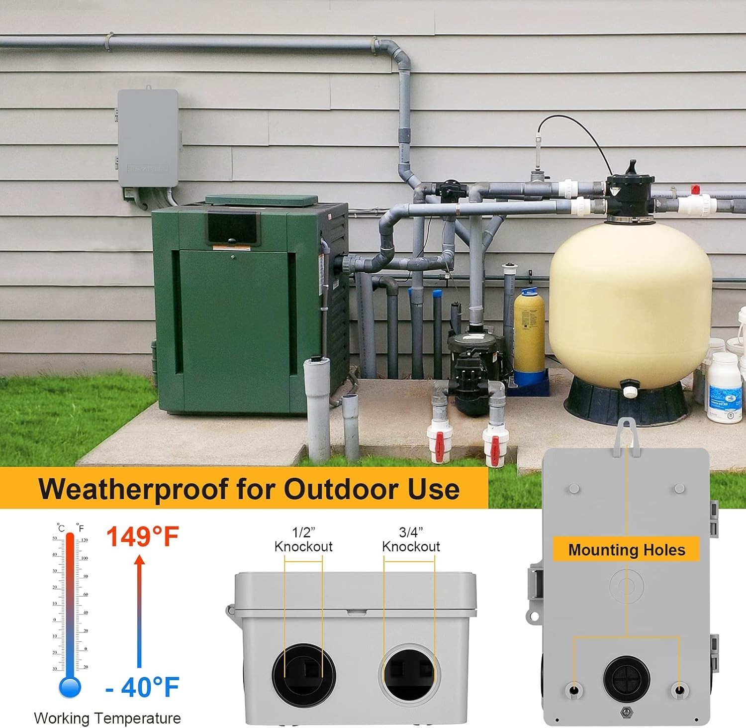Powerful 40A WiFi Pool Controller Timer - Smart App Control, Weatherproof Box