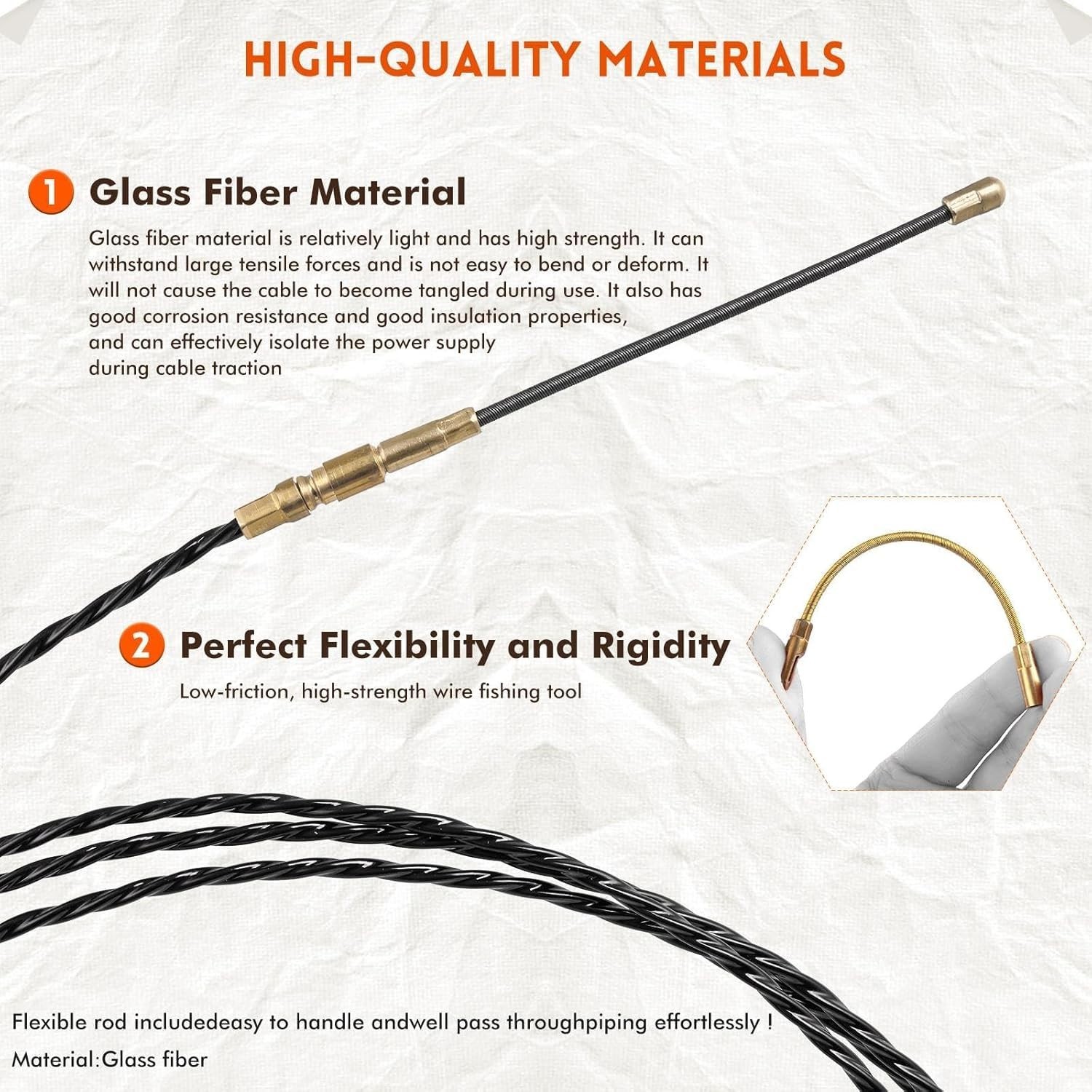 164FT Fiberglass Fish Tape Cable Puller Kit | Heavy Duty Wire Puller with 5 Tips