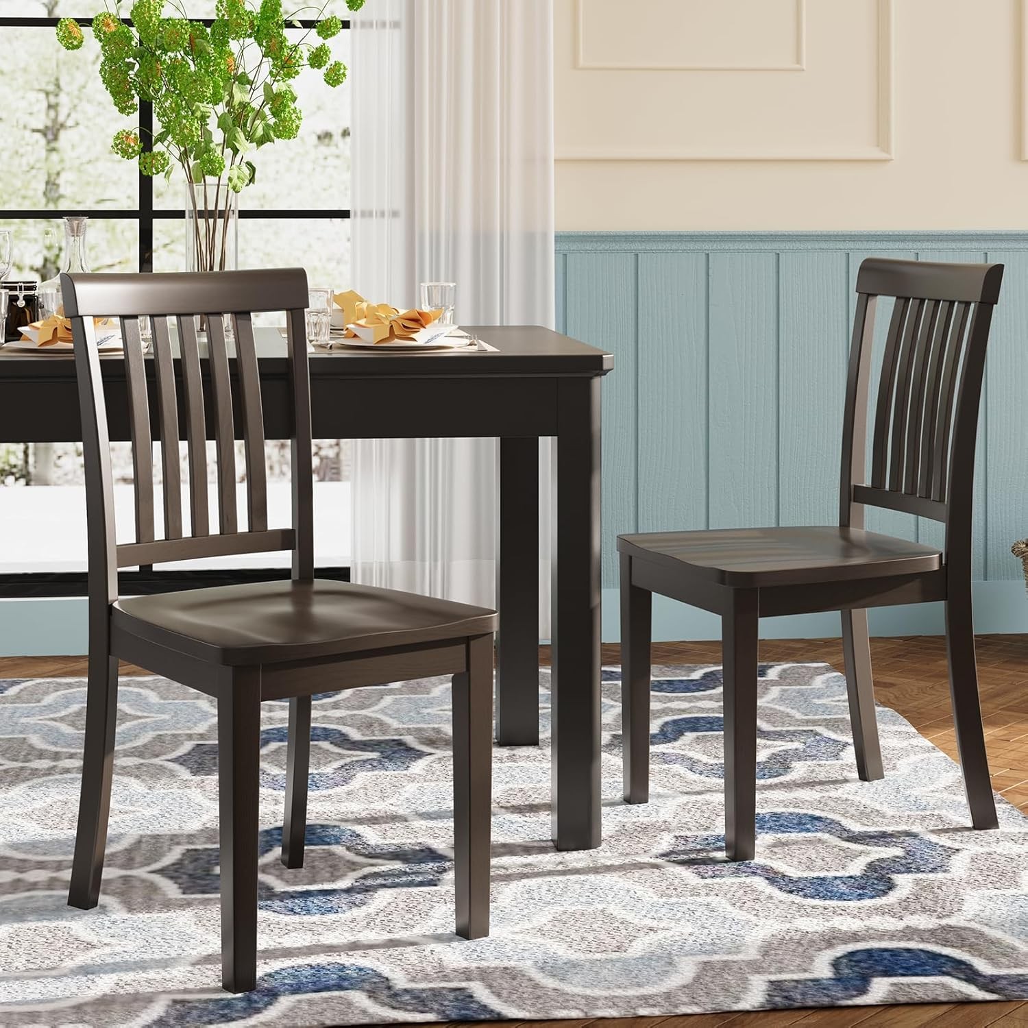Farmhouse Dining Chairs Set of 2 – Solid Wood Rustic Kitchen Chairs with Spindle