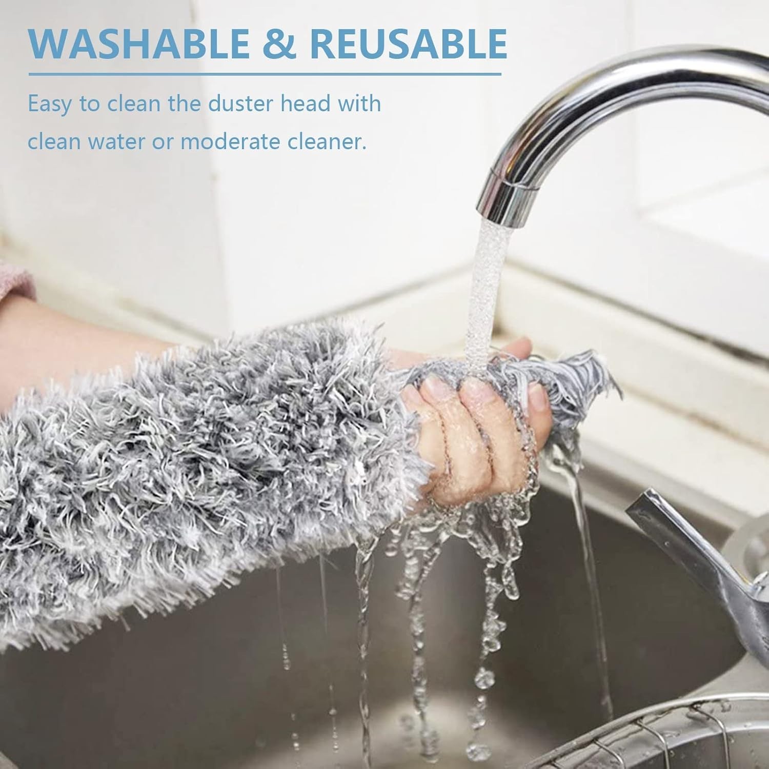 Versatile Bendable Microfiber Duster with 30-100'' Extension Pole for Home Use