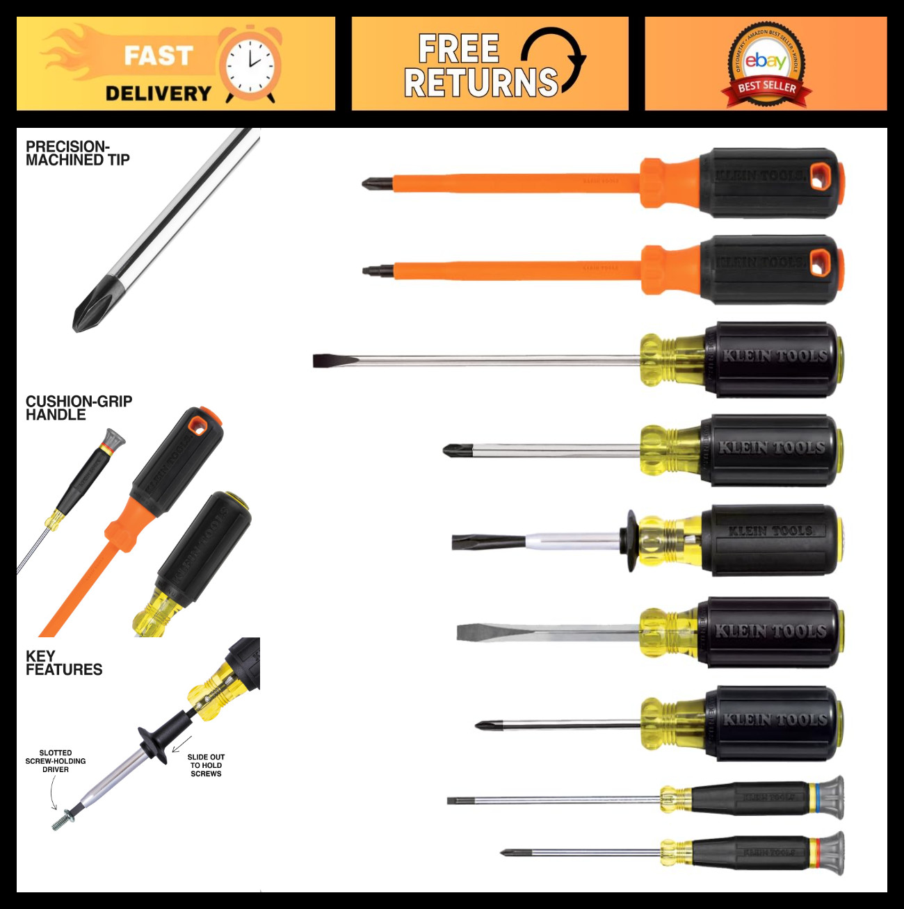 9-Piece Electrician Tool Set - Phillips & Slotted Screwdrivers, Insulated Driver
