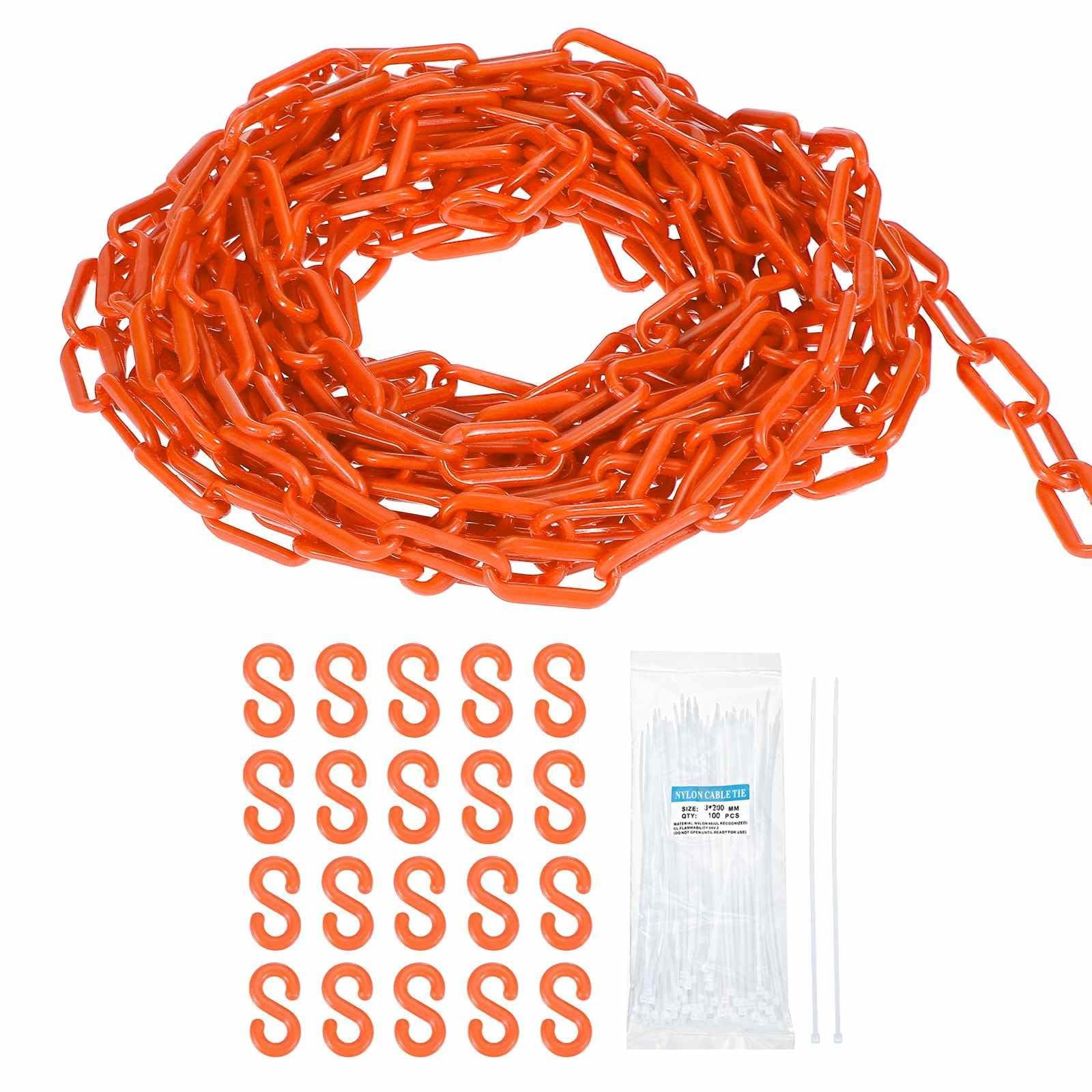 Plastic Chain 100 FT/30.5 M, Safety Chain Orange Plastic Chain Link Barrier w...