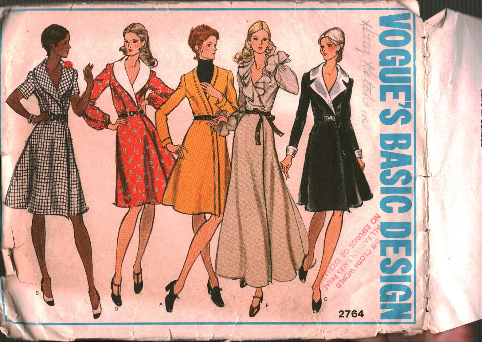 2764 Vintage Vogue Sewing Pattern Misses 1970s Mid Knee Wrapped Dress Ruffles 10