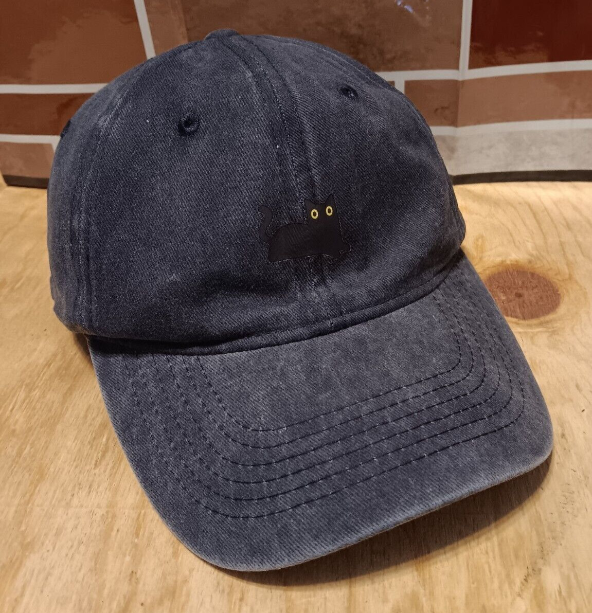 Navy Blue Baseball Cap New Black Cat Adjustable No Tags Kitty Hat