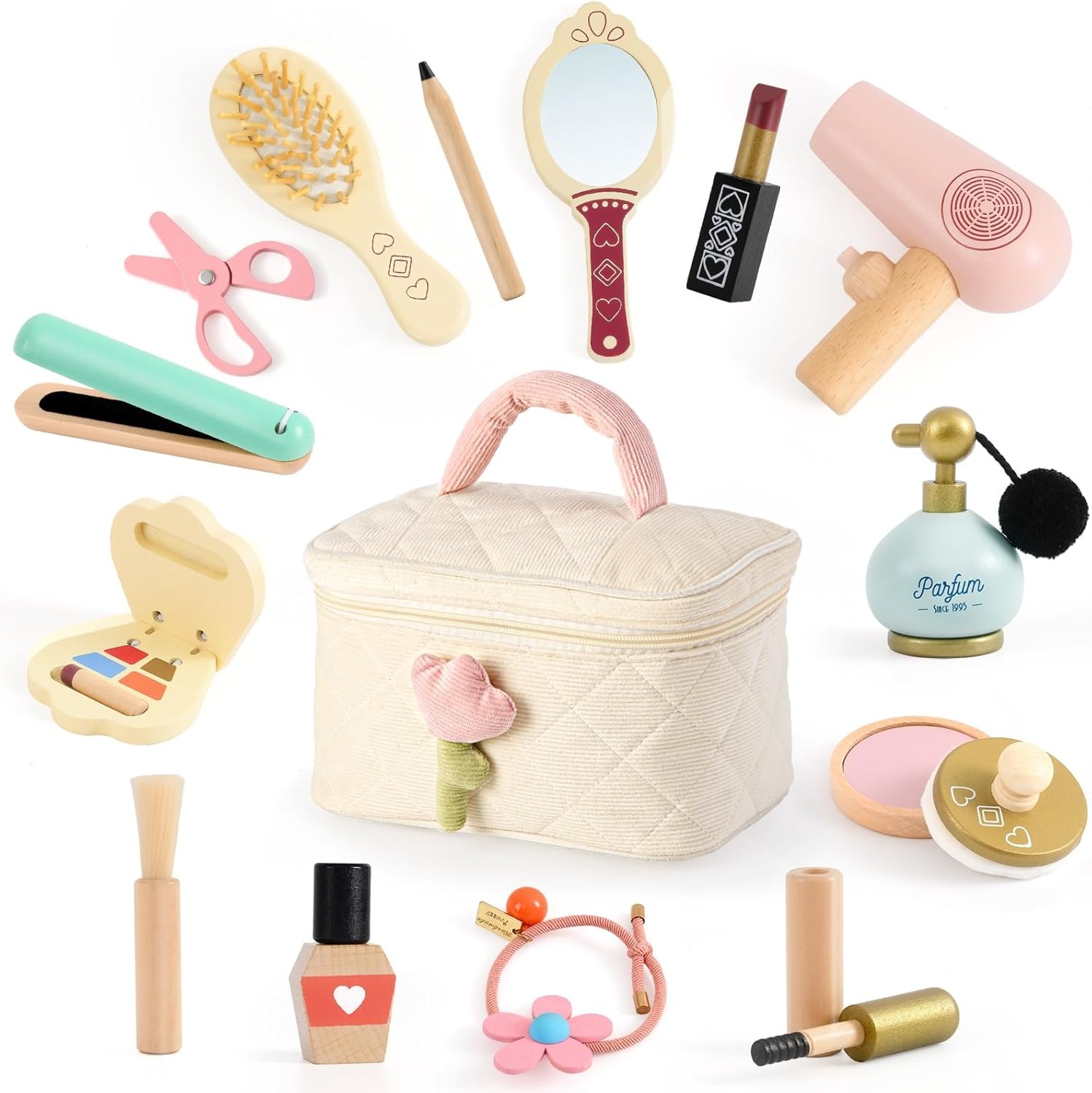 Atoylink Wooden Makeup Toy Set, 15Pcs Hair Salon Girl Toys Toddler Pretend...
