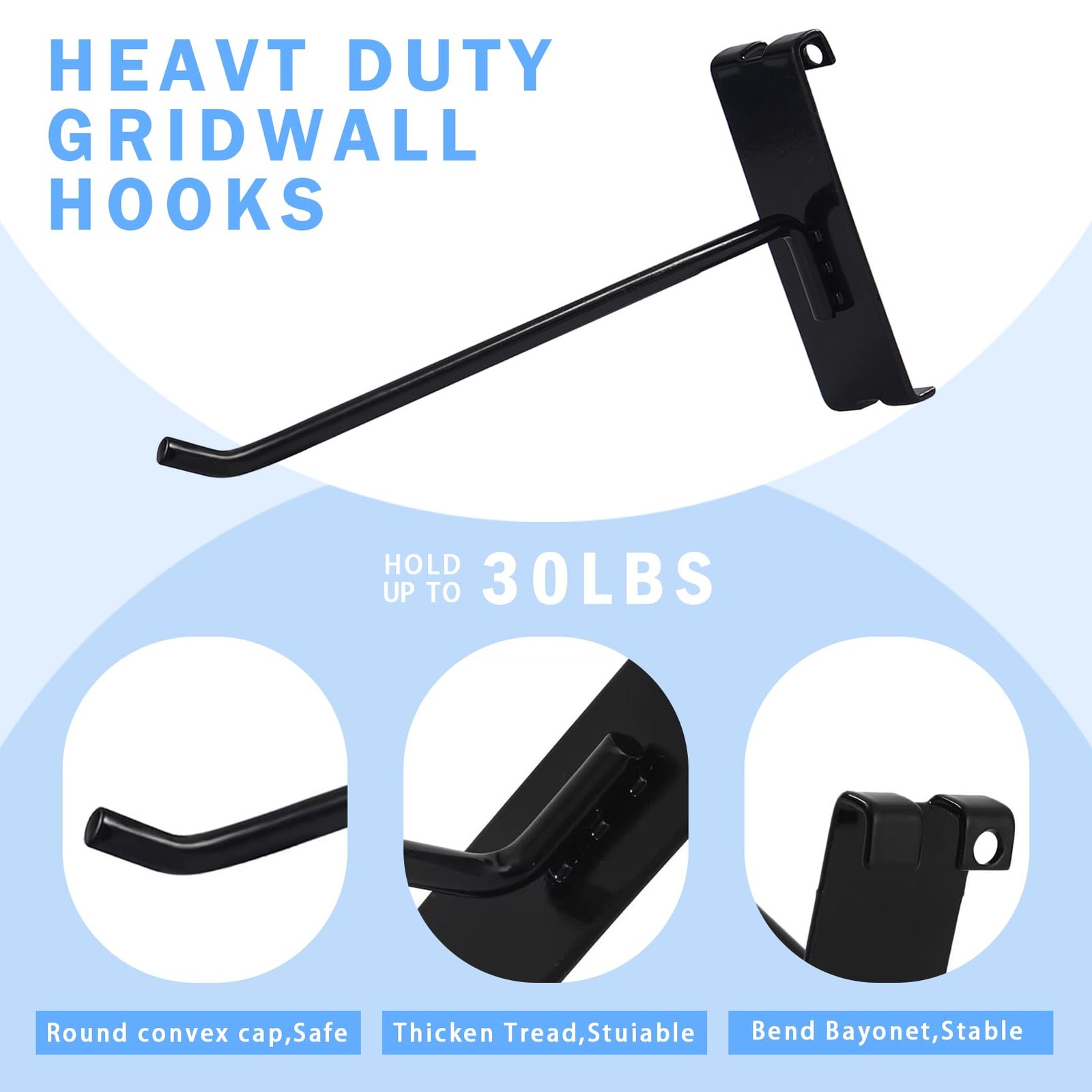 12 PCS Gridwall Hooks 6 Inch Heavy Duty Black Display Panel Retail Accessory