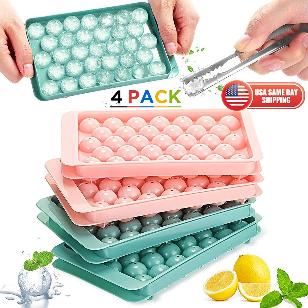 4 Pack Whiskey Ice Cube Tray Ball Maker Mold Mini Round Reusable with Ice Tong