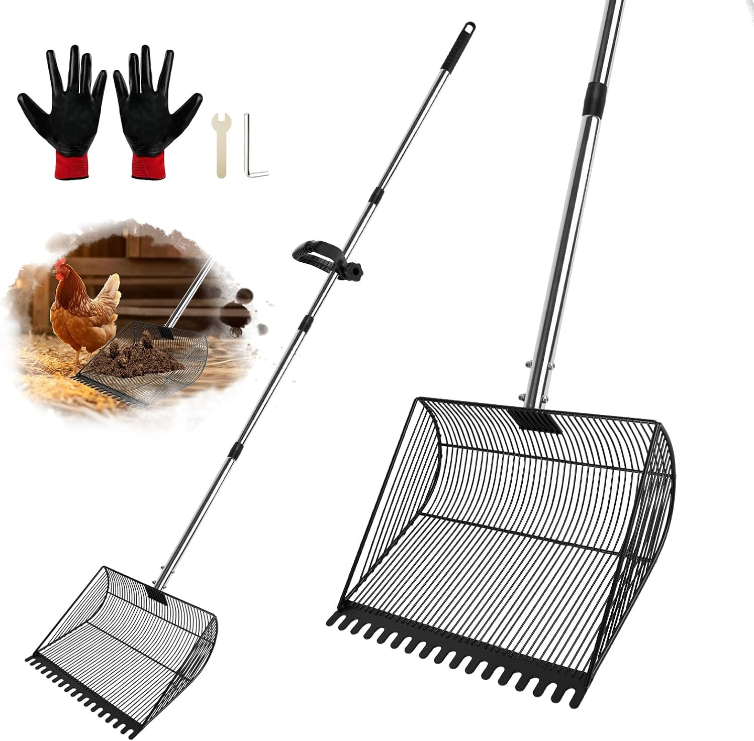 13-Inch Sand-Grade Chicken Poop Scooper, Large Adjustable Metal Poultry House Ma