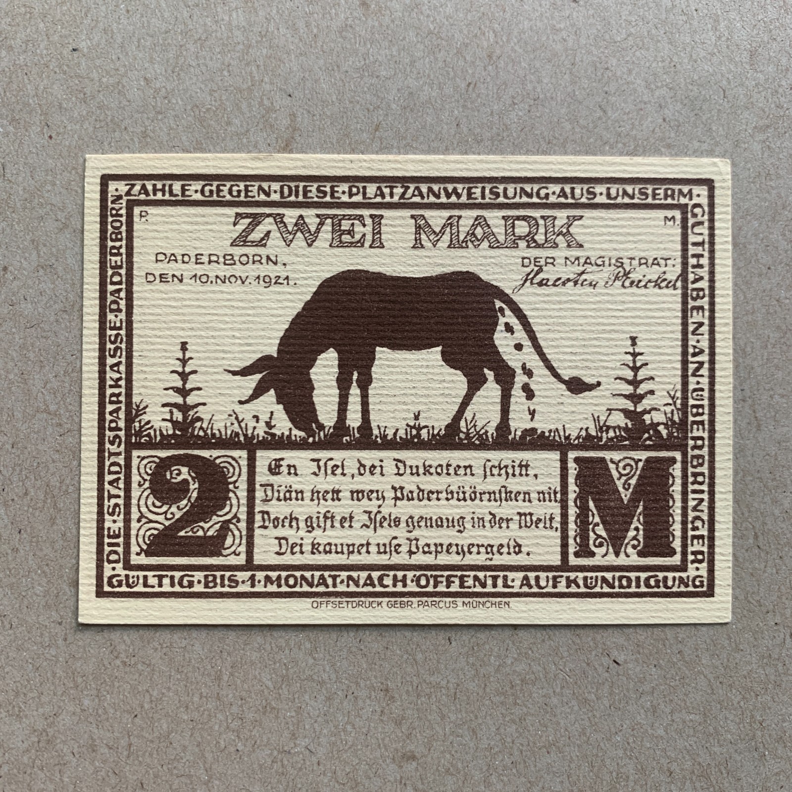 Very Rare Donkey is doing its business. Very Interesting Notgeld. Post WW1 WWI