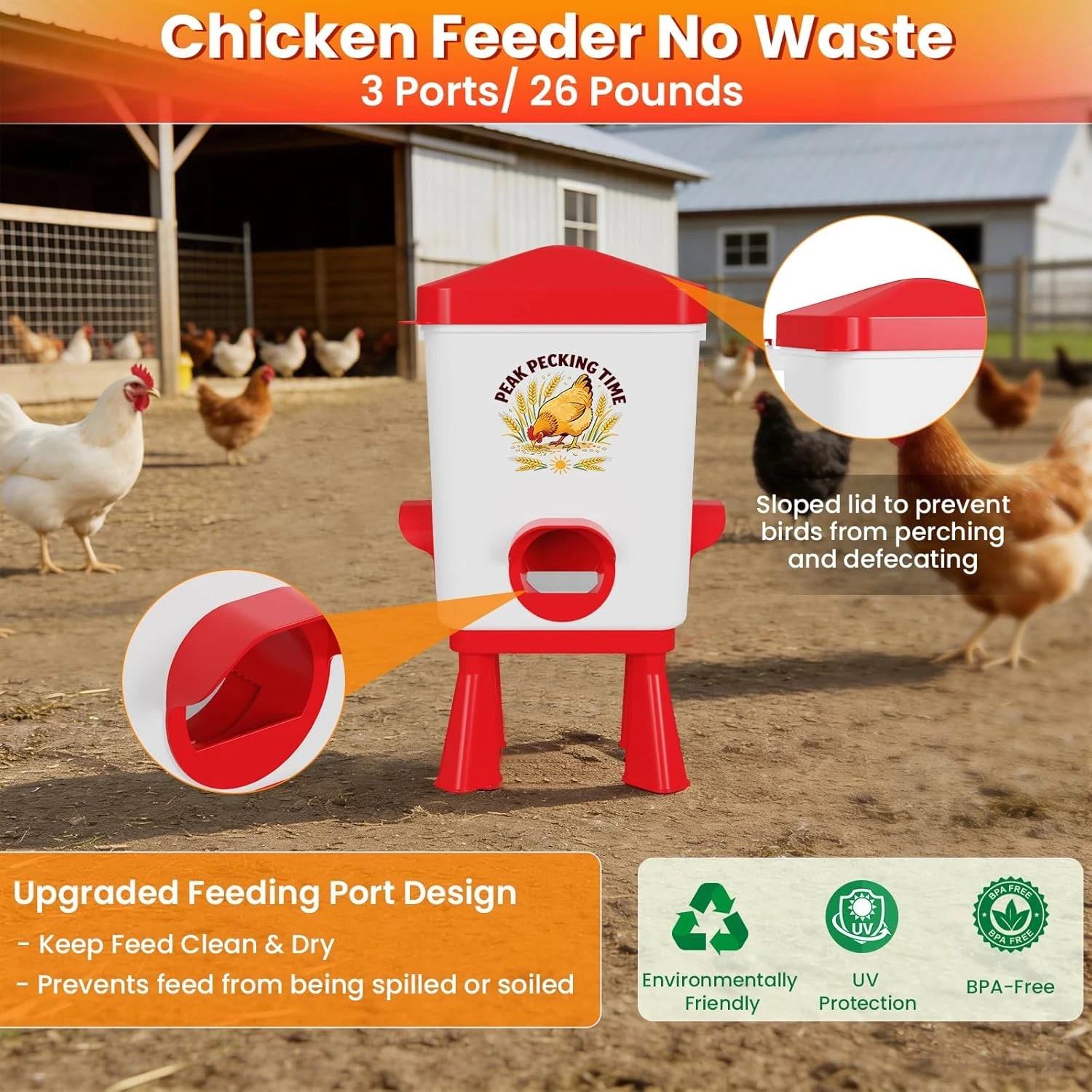 3 Gallon Chicken Feeder and Waterer Set, Large Chick Water with Automatic Float