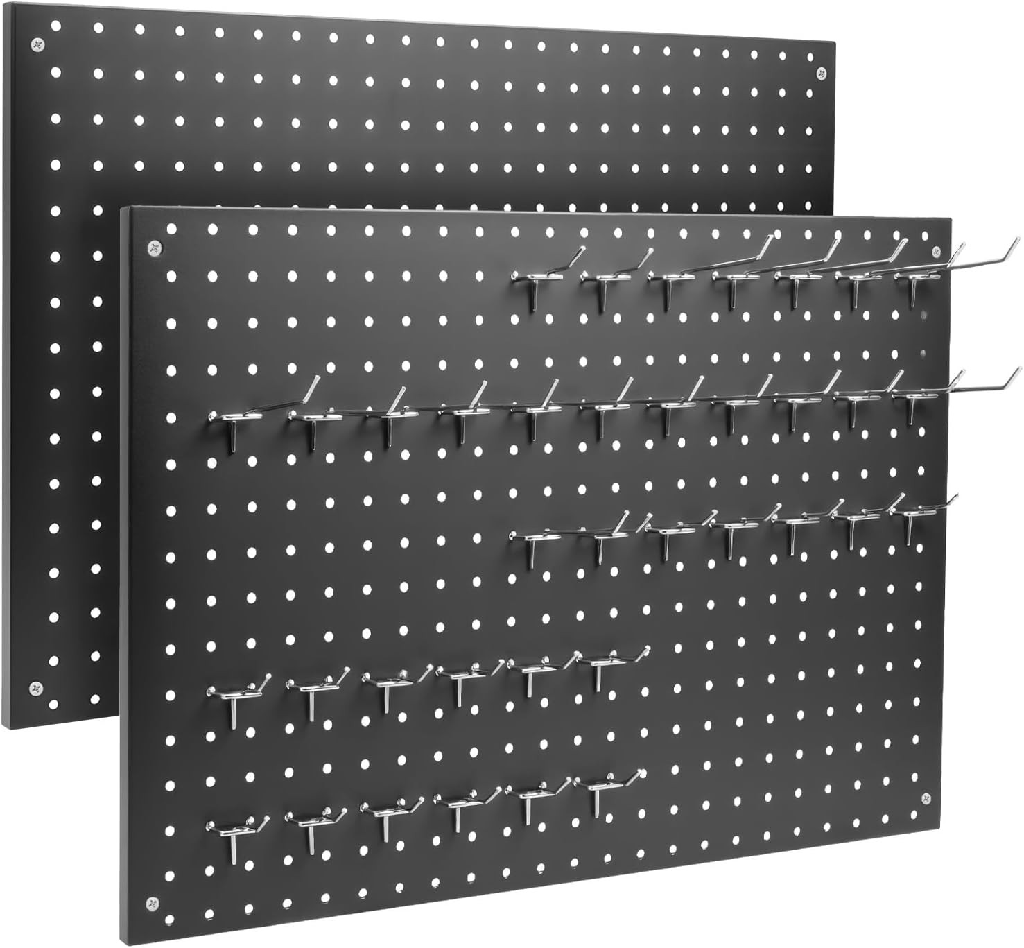Paquete de 2 paneles de metal perforados negros para organizar la pared