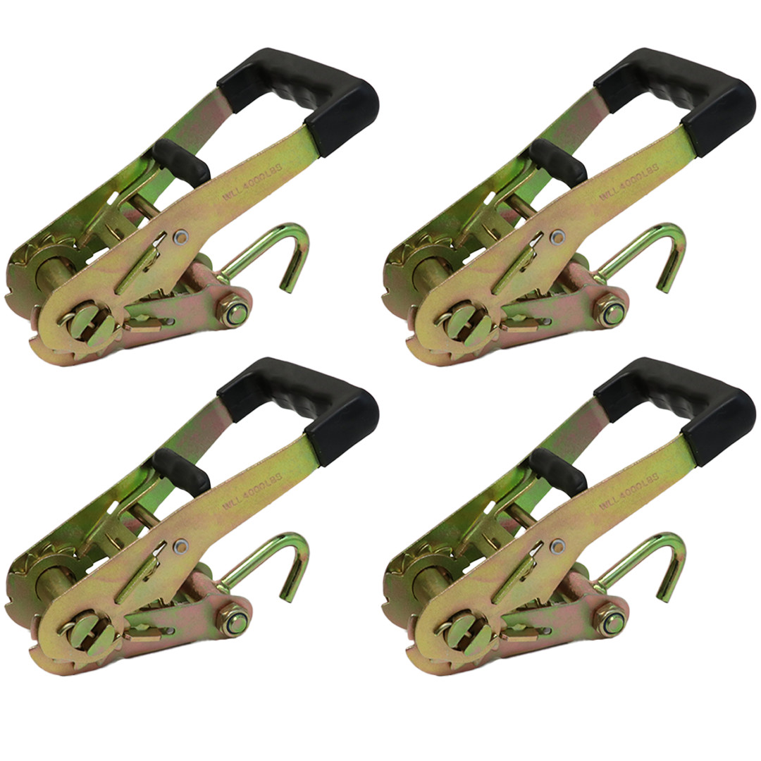 Ratchet Buckle with Wire Hook, Double Locking Ratchet Towing 4 Pack Tie Down