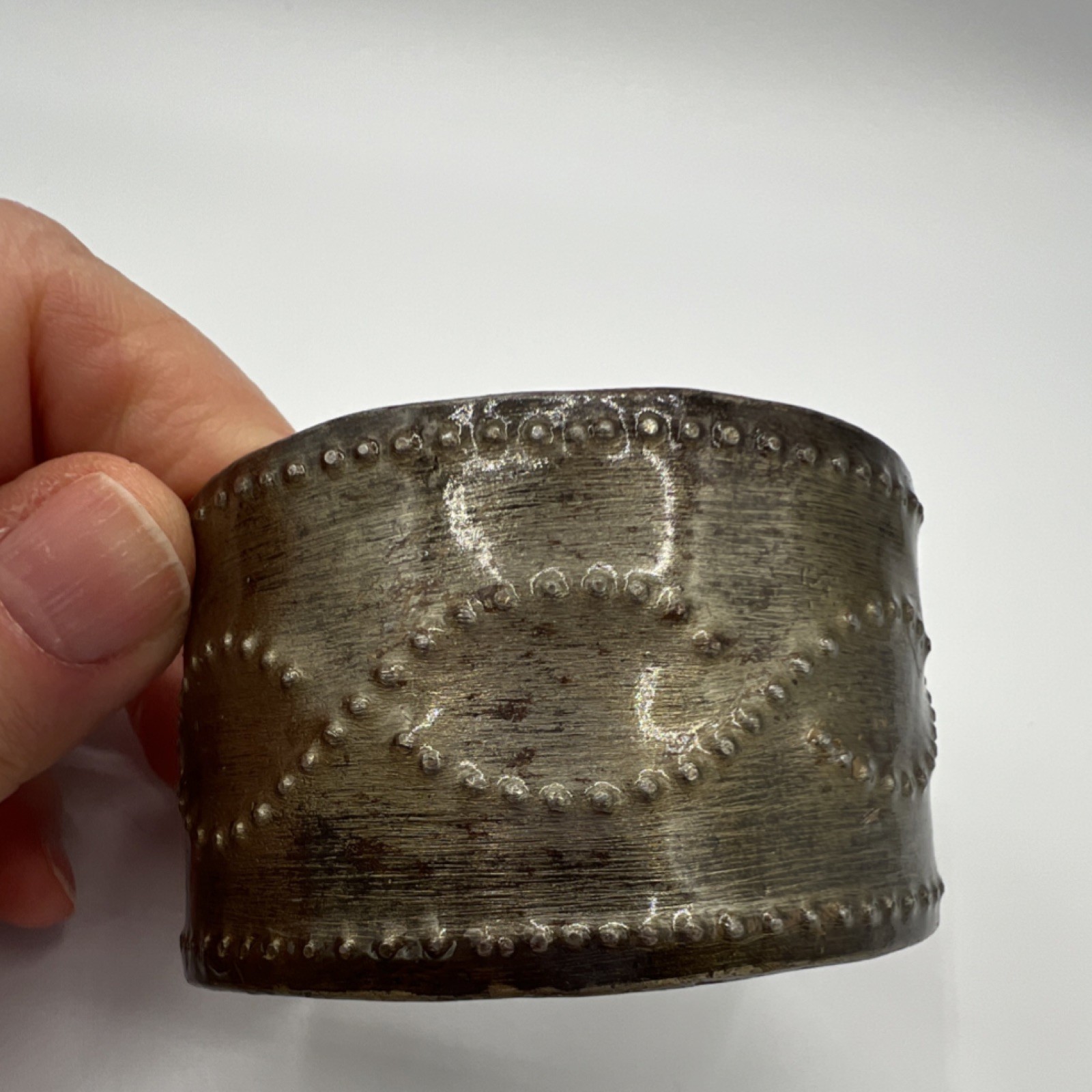 Handcrafted Silver Metal Asymmetrical Cuff Bracelet Decorative Pattern