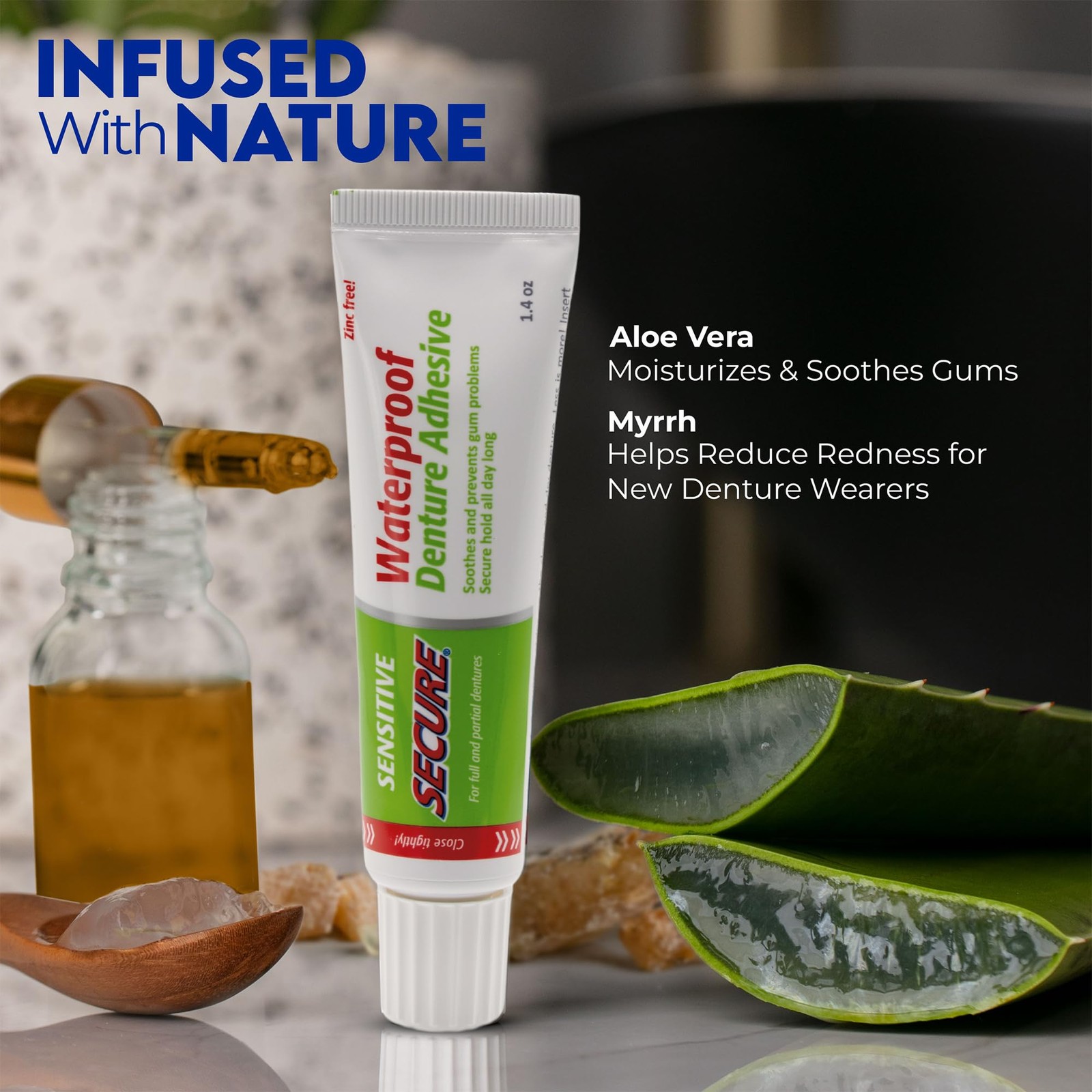 Secure Sensitive Denture Adhesive – 12-Hour Max Hold – Waterproof Seal