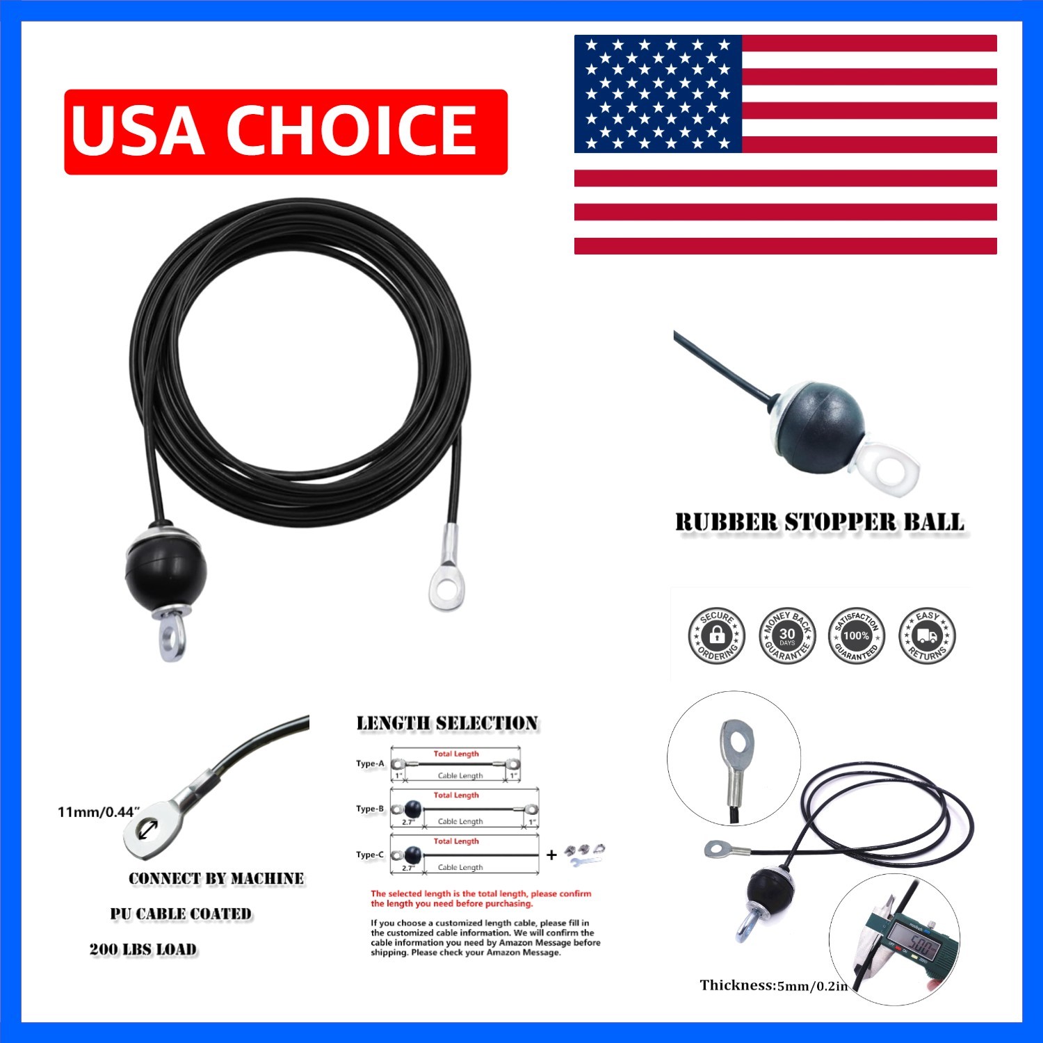 Fitness Gym Replacement Cable Fitness Pulley Thick 5mm Heavy Duty Steel Wire ...
