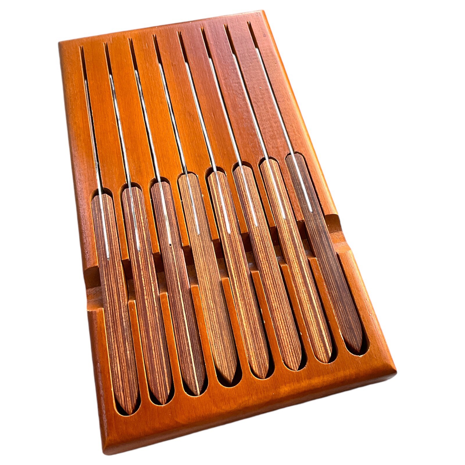 Royal 8 Knives Set Country Squire Stainless Steel Vtg Wood Knife Storage Block