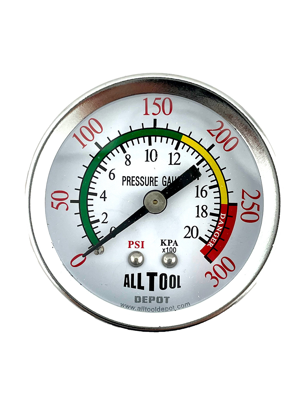 Air Pressure Gauge 2" Dial Center Back Mount 1/4"NPT - 0 to 300PSI Color Coded