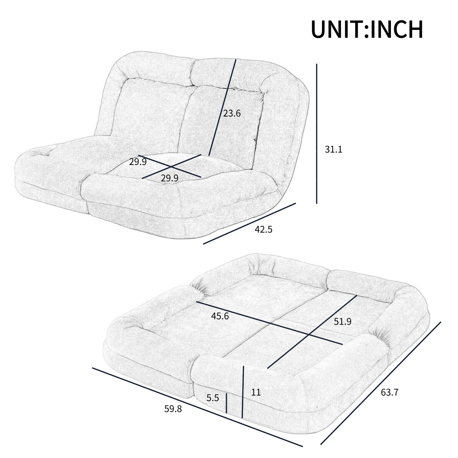Convertible Fold-Out Double Sofa Bed