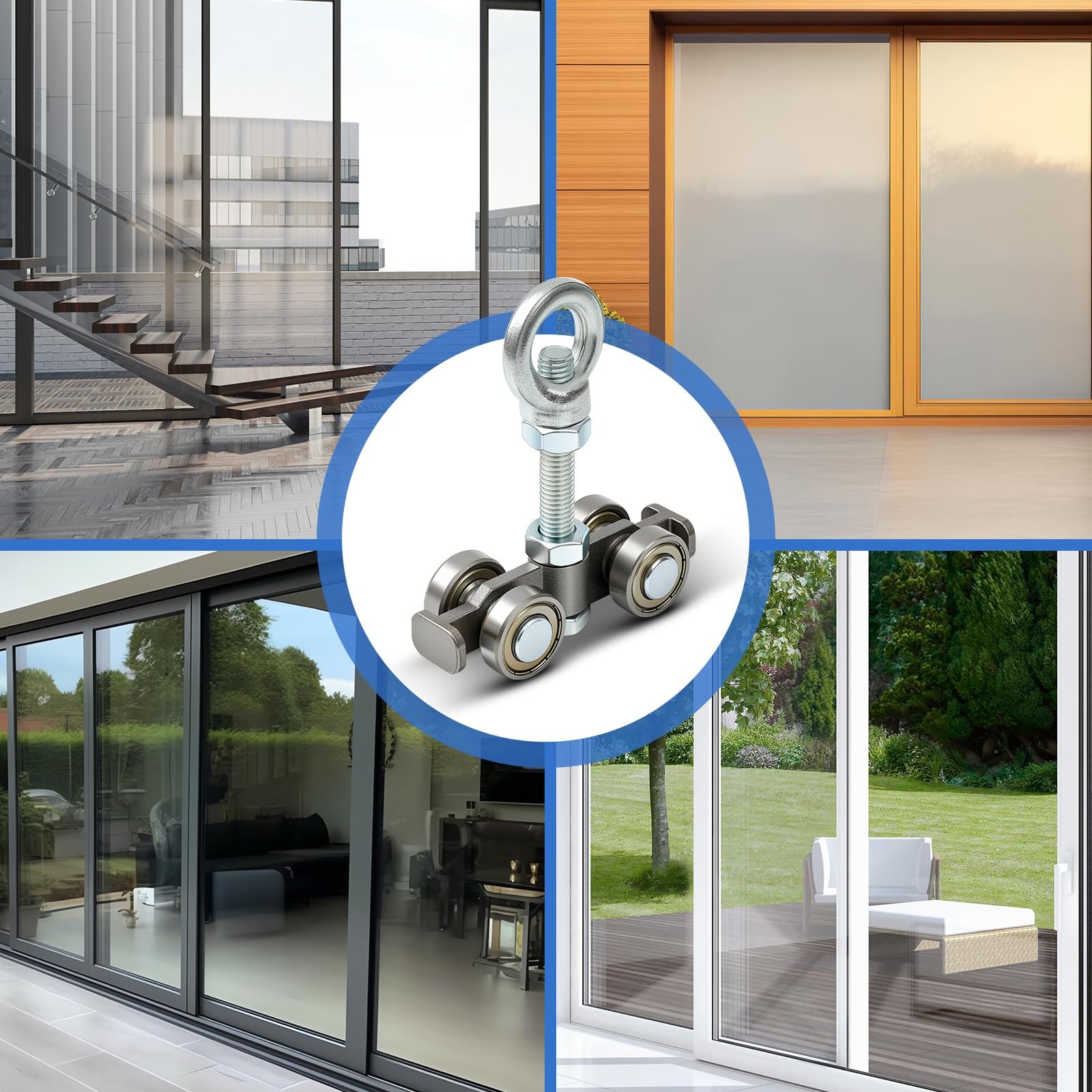 2 Pcs Silver 4 Wheel Silent Trolley Assembly Rollers for Use with 1-5/8" Wide an