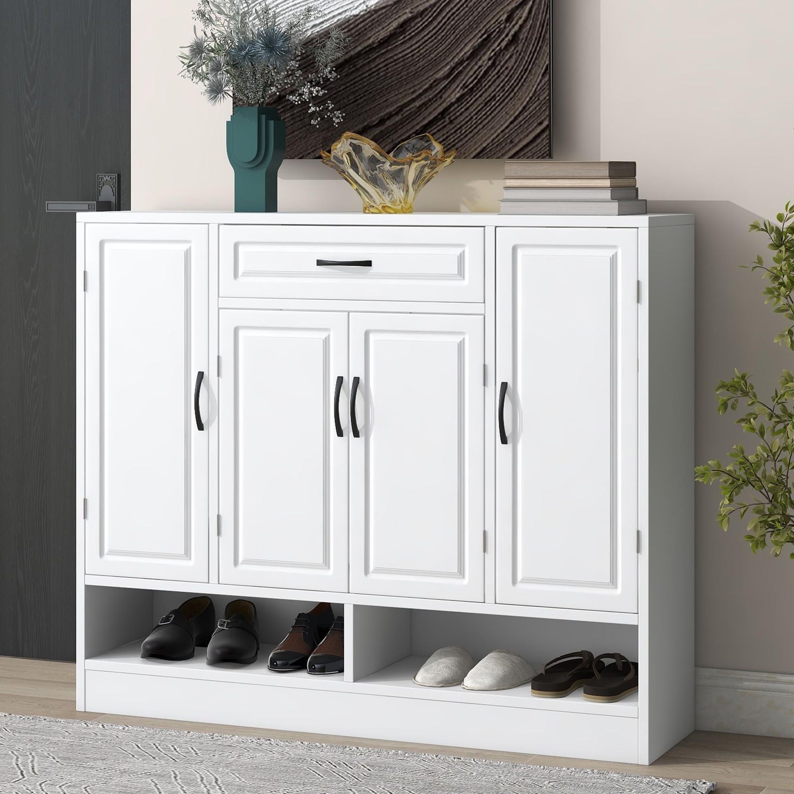 Durable Material Sleek and Modern Shoe Cabinet w/Space-saving Design Side Board