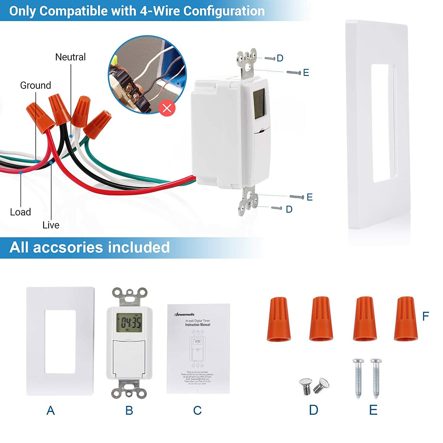 DEWENWILS Indoor in Wall Timer Switch for Light Multi-Countdown Bathroom Timer