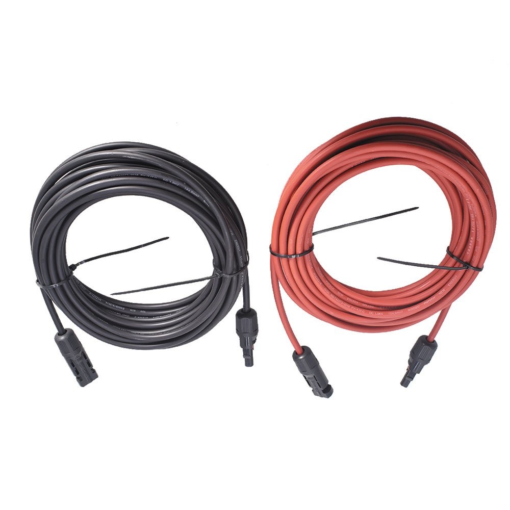 Solar Panel Extension Cable Wire Connector 30 FT Black + Red 12AWG 1 Pair