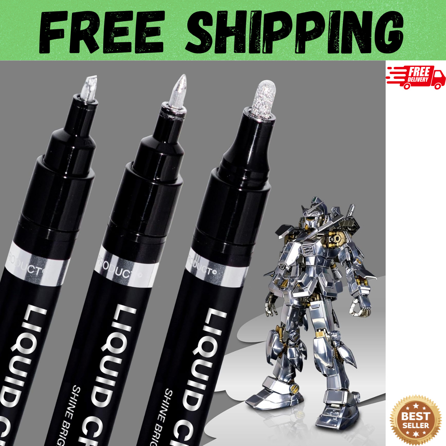 3PK Liquid Chrome Markers Set, Permanent Mirror Pens for Plastic, Metal, Art